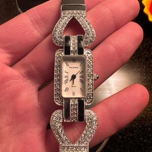 Pedre Silver and Black Watch with Rhinestones